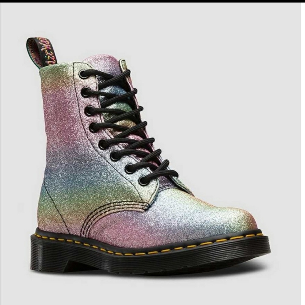 Reposh Only Worn Once Have Box Glitter Multicolor Lace-Up Women's Combat Boots